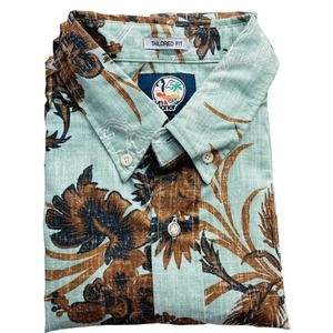 REYN SPOONER Green Brown Floral Short Sleeve Tropical Casual Button Down Shirt S
